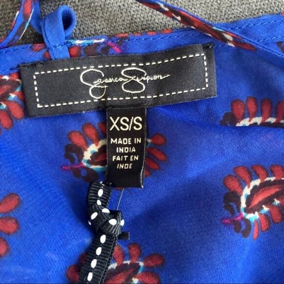 Jessica Simpson Blouse Women's XS/S Blue Sheer Boho Paisley Strappy Back New - Picture 9 of 12